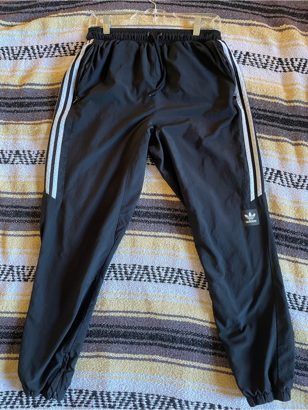 adidas Black Joggers with White Triple Stripes Size M